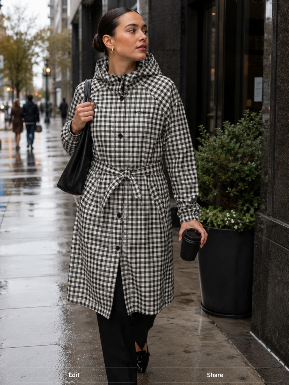 COLUMBIA Size XL Womens
Black & White Gingham Snap Up Belted
Hooded Trench Coat